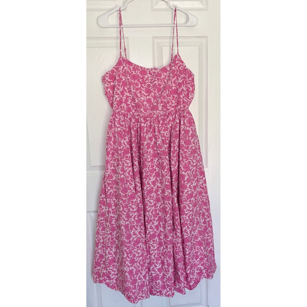 J Crew Rosebud Floral A-line Cotton Poplin Midi Dress 16 Pink BR932